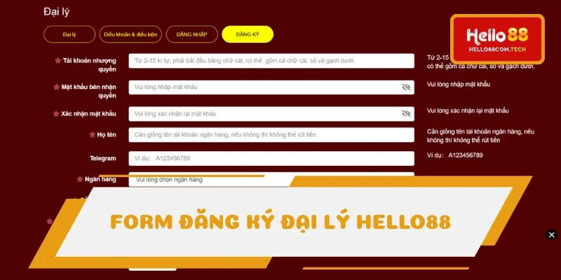 Biểu mẫu đăng ký đối tác Hello88